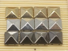 100 Metallic Silver Gold Acrylic Rock Punk Square Pyramid Studs Beads 10X10mm