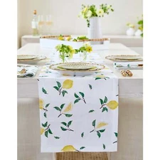 Solino Home 100% Pure Linen Table Runner Fall Dining Kitchen, Botanical Lemon