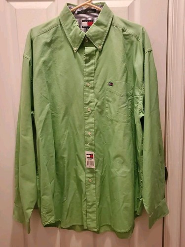 Vintage Tommy Hilfiger Shirt Mens XL Green Button Down Long Sleeve Y2K NWT