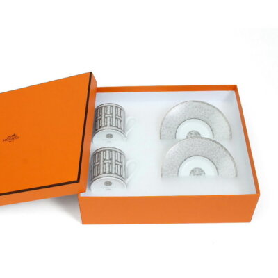 HERMES Mosaique Platinum Espresso Coffee Cup Saucer Tableware 2