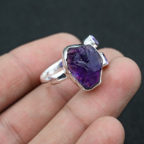 Anillo de amatista áspera, anillo hecho a mano, anillo de amatista azul, anillo ajustable - Imagen 2 de 4