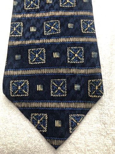 METROPOLITAN MUSEUM MENS TIE NAVY BLUE WITH BEIGE AND BLUE 4 X 57