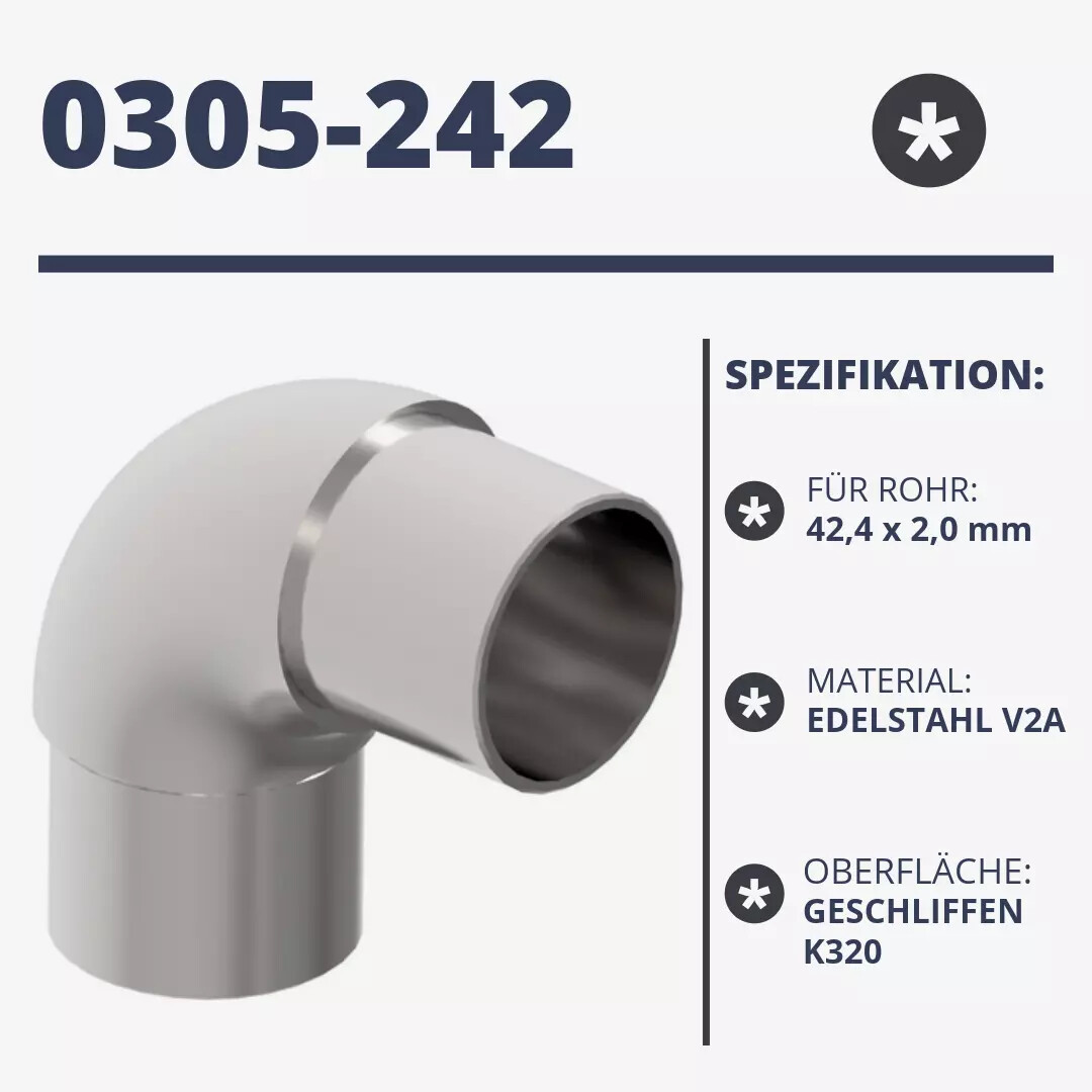 Gomito Acciaio Inox 90° Per Corrimano 42,4 Mm - Arrotondato V2A AISI304 | Per Scale E Balconi - Foto 2