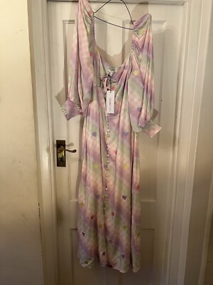 New Olivia Rubin Alana Ombre Pastel Gingham Strawberry Embroidery  Dress,UK 14 UK