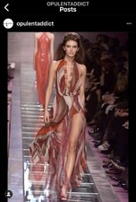 Gianni Versace F/W 2000 Runway Plunging Lace Silk Backless Evening Dress Gown