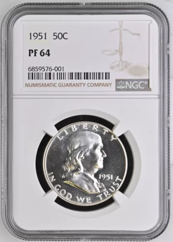 1951 PROOF FRANKLIN HALF DOLLAR NGC PF64 - Super Cameo Appearance!
