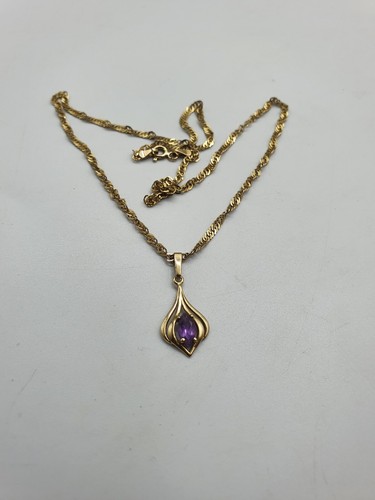 Vintage 9ct gold amethyst pendant & chain - 第 14/14 張圖片