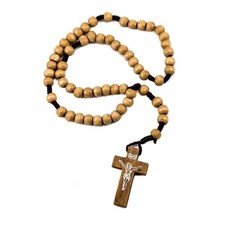 Ivory Wood Cord Rosary Nazareth Catholic Jesus Imprint Crucifix 8mm Beads