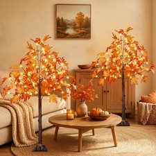 2 Pack 4 ft 100 LED Lighted Maple Tree Artificial Fall Tree Outdoor Indoor