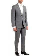 Image of Hugo Boss Mens Huge6/Genius5 Slim Fit Plaid Wool Suit 48 Regular Grey - NWT $895