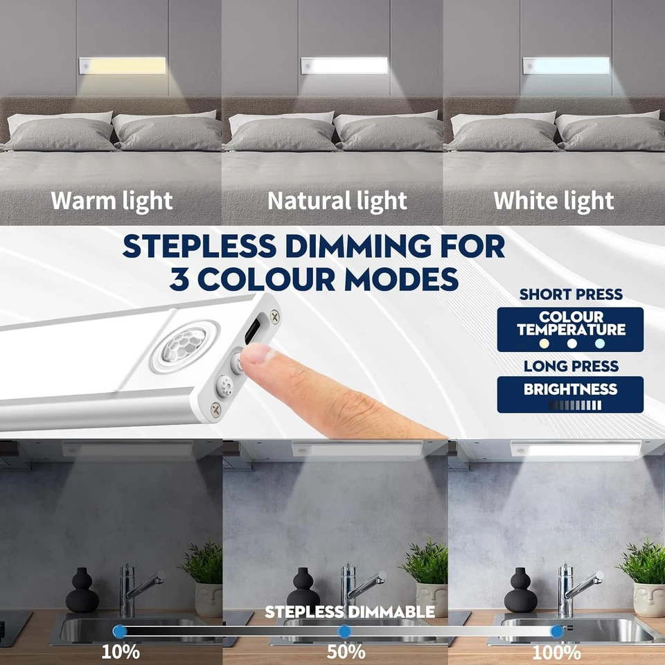 LED Unterbauleuchte 3in1 Dimmbar Mit Bewegungsmelder USB AKKU Küche Schranklampe - Bild 3 von 4
