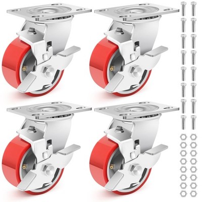 Nefish 4 Inch Industrial Grade Casters Wheels, Heavy Duty Aluminum Core PU Ca...