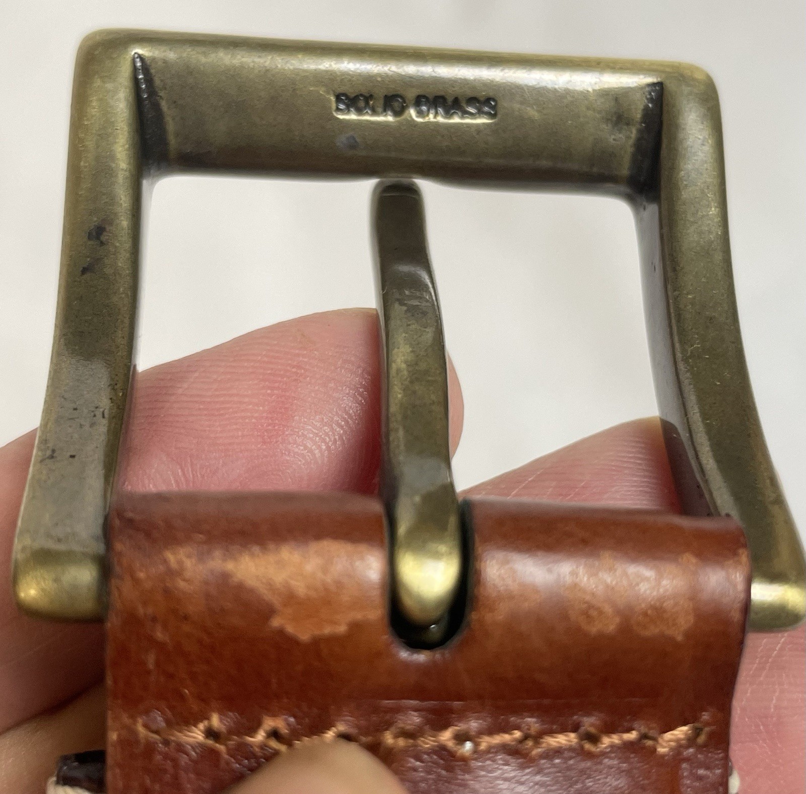 Vtg Fine Italian Leather Belt Men’s 38 Brown Double Loops Solid Brass Buckle