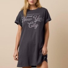 American Eagle New York City Graphic T-Shirt Dress Charcoal Grey Small