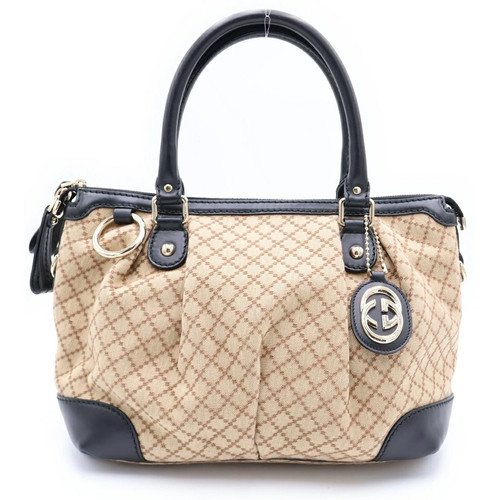 Gucci Size - Diamanth 2Way Handbag Shoulder Bag Black Beige Canvas Leather 24790