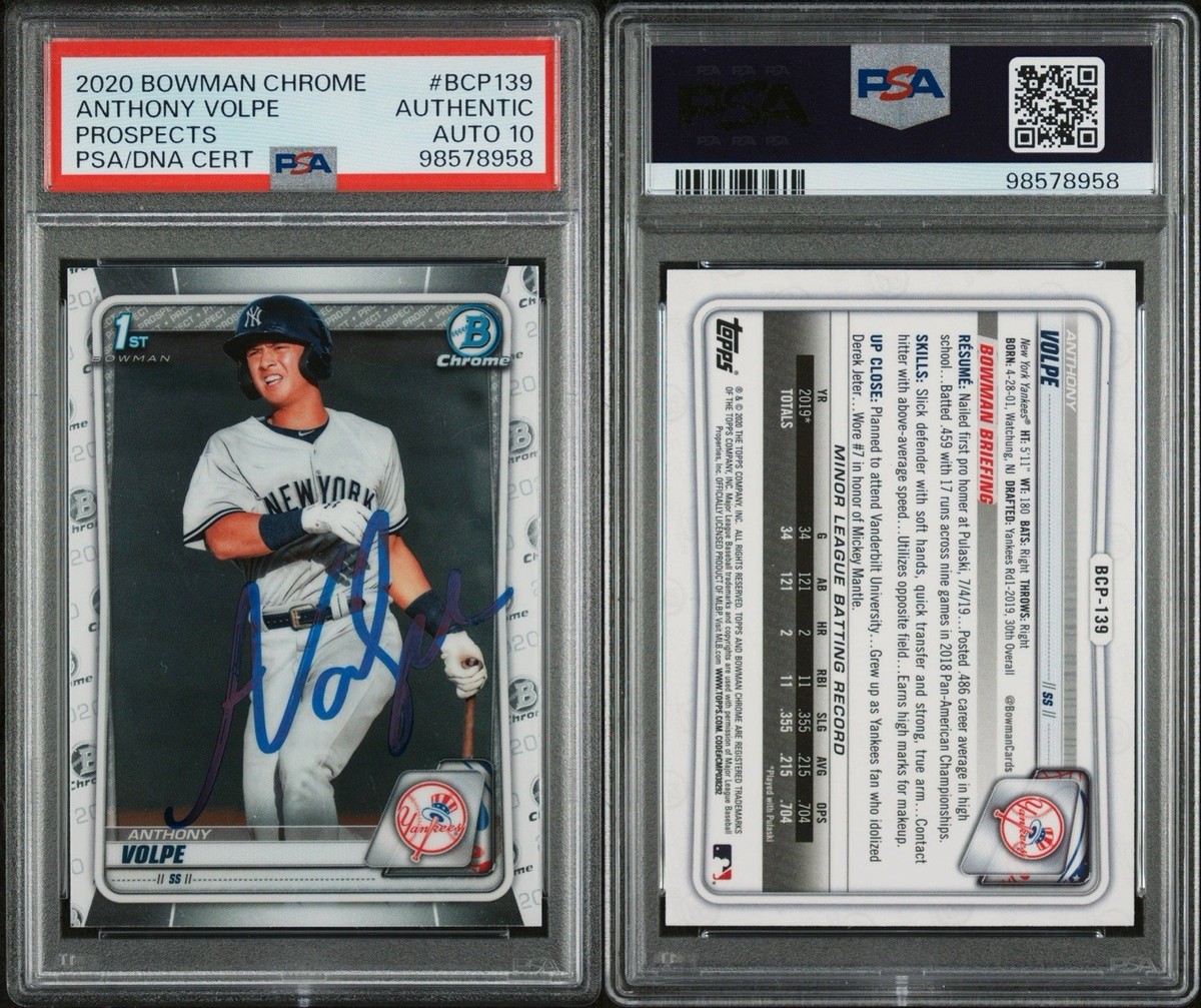 ANTHONY VOLPE Signed 2020 1st Bowman Chrome PSA/DNA AUTO SLAB Auto