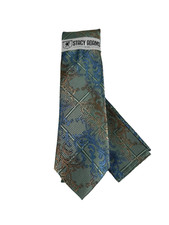 Stacy Adams Men Tie Hanky Green Melon Cobalt Blue Microfiber Handmade 3.25" Wide