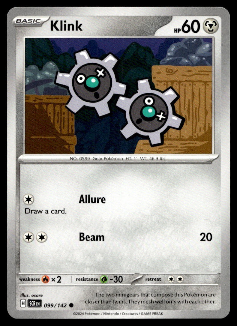Klink 99/142 Pokemon Card Stellar Crown Common 60 HP Lightly Played HD