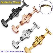 Stainless Steel Butterfly Deployment Buckle Watch Clasp Strap Band 10mm-22mm
