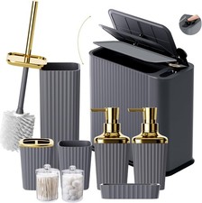 9-Piece Black  Gold Bathroom Accessories Set W/ Trash Can