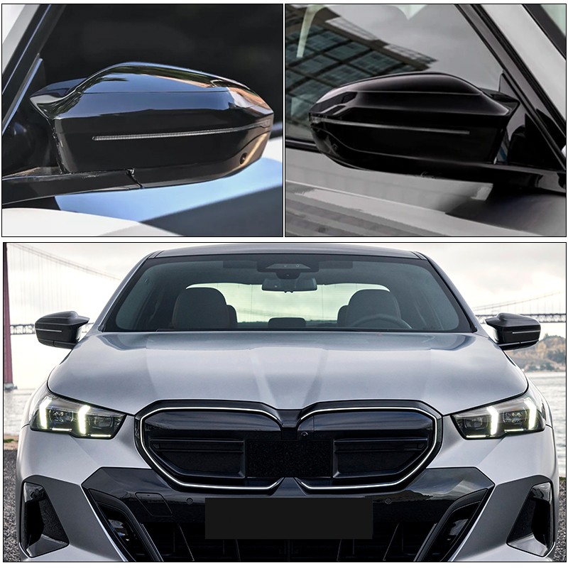 Black For BMW X3 G45 530i 540i i5 G60 Rearview Mirror Cover Overlay Accessories