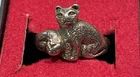 VTG Sitting Mama Cat and Sleeping Kitten Sterling Silver SIGNED ND 925 size 6