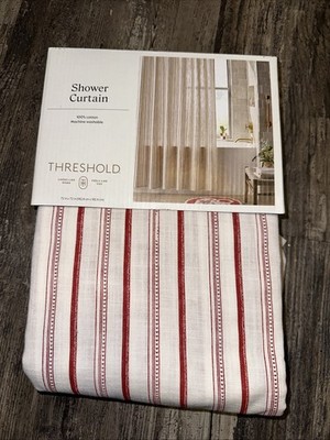 Threshold Red Heart Stripe Fabric Shower Curtain 72'' x 72'' NIP