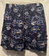 SAND N SUN Swim Shorts Trunks Mesh Pocket Nylon L 36-38 Navy Island Palm Trees