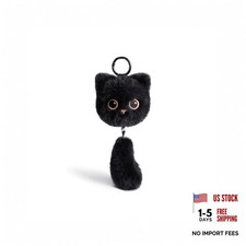 Cute Plush Cat Keychain,Pulling Tail Cat Head Vibration Bag Charm Black