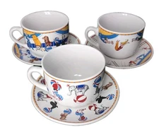 6 Piece SET WCL 7” Plates & Mugs/Bowls  Juggling Clowns Big Top Circus Carnival 