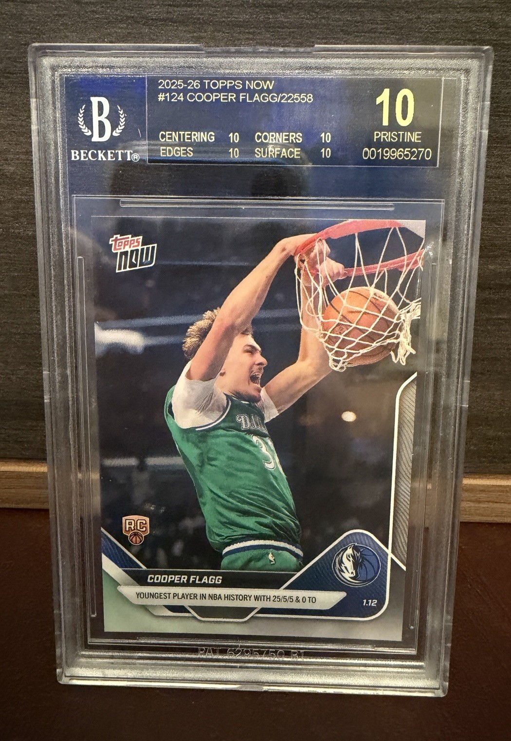 2025 Topps Now Cooper Flagg /22558 BGS 10 Pristine Black Label Rookie RC #124