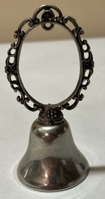 Vintage Silver Metal Bell Ornate Floral Scroll Cut-out Handle 3 1/2'' High