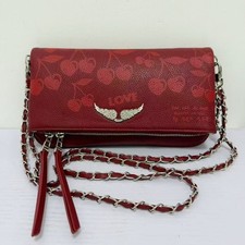 Zadig Voltaire Graffiti Print Rock Wing Bag Red Leather Crossbody 27 15 3cm