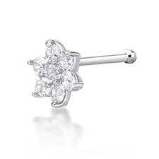 Lavari Jewelers 22 Gauge Straight Bone Flower Nose Stud for 14k White Gold