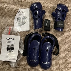 Kids Blue Century Martial Arts Sparring Boots Sz 5/6 And Gloves Youth Karate