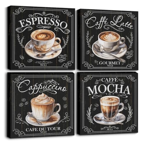 4 PCs Coffee Wall Decor Canvas Wall Art Framed Art Coffee Bar multicolour 1184