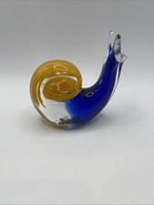 Hand blown Glass Snail blue with Orange Shell