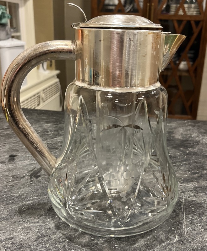 Vintage Fine Glass And Silver Plated Grape Pitcher. Made Germany.
