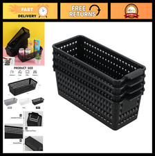 4 Pack Black Narrow Storage Baskets - Multi-Use Small Plastic Organizers