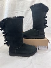 UGG BLACK BAILEY BOW TALL II SUEDE/ SHEEPSKIN BOOTS, WOMEN US 6/ EUR 37