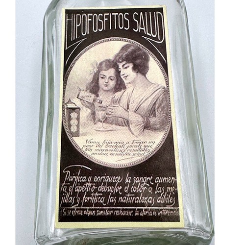 Vintage Apothecary Medicine "Hipofosfitos Salud" Bottle Glass with Cork - Picture 3 of 3