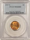 1937-S LINCOLN CENT - PCGS MS-66 RD, MS-66++ QUALITY! PREMIUM QUALITY!