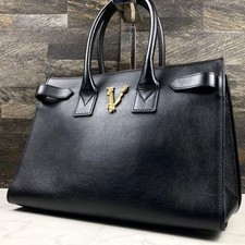 Versace Virtus borsa tote in pelle nera borsa a tracolla hardware oro 523073