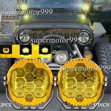 2PCS 5" Yellow Round LED Work Lights Bar Amber DRL Pods Fog Lamp Offroad Driving