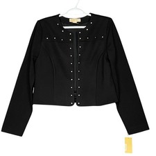 Michael Kors Women's Size M Black Studded Collarless Open Front Blazer Jacket