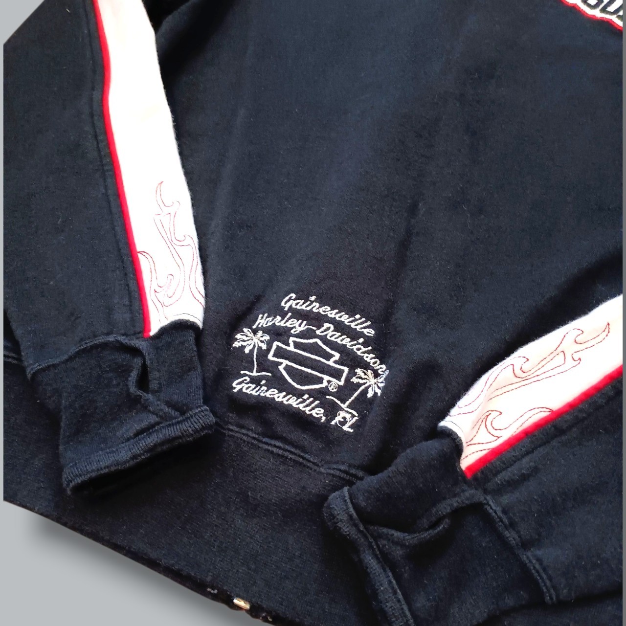 Retro Harley Davidson Black Front Zip Jacket Flor… - image 7