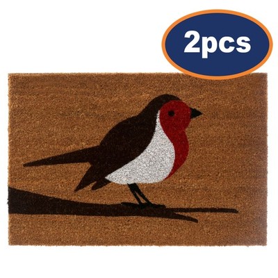 2 Stück robuste Rotkehlchen Kokos Fußmatte PVC Rückseite rutschfest Boden Türmatte 60 x 40 cm
