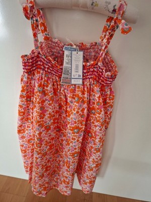 Jacadi Mädchen Kleid Gr. 128 NP 69,00  Orange gesmokt Sommer