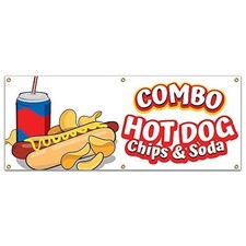 SignMission B-72 Hot Dogs Chips And Soda Combo 72 in. Banner
