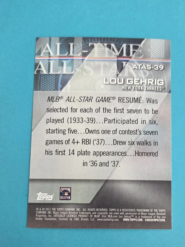 2017 Topps #ATAS-39 Lou Gehrig Baseball Card Buy 10+ 50% Off 2C - Image 2 of 2